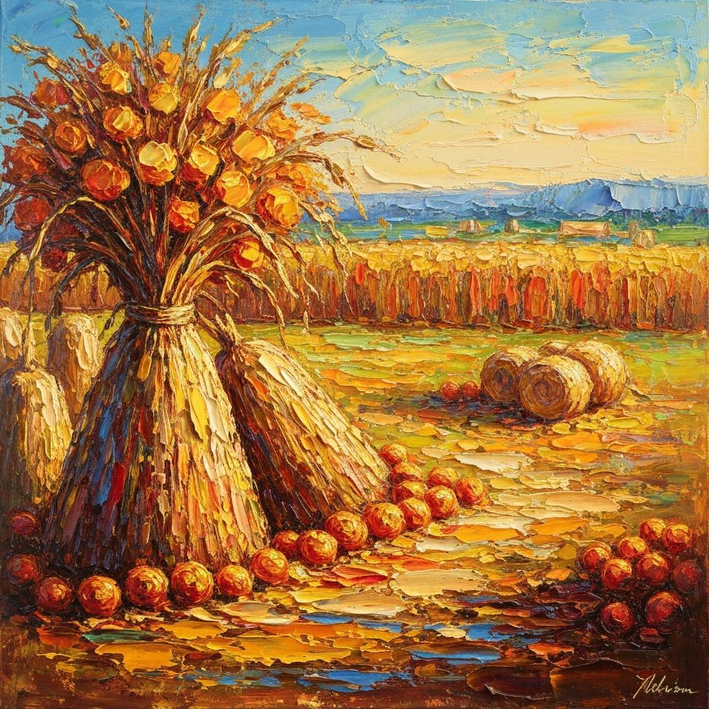 Vibrant Autumn Harvest Scene in Expressionist Impasto Style