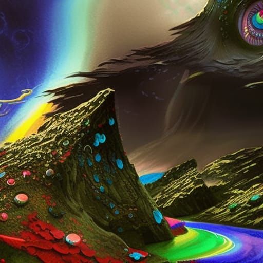 Rainbow Swirl Landscape in Anime Style