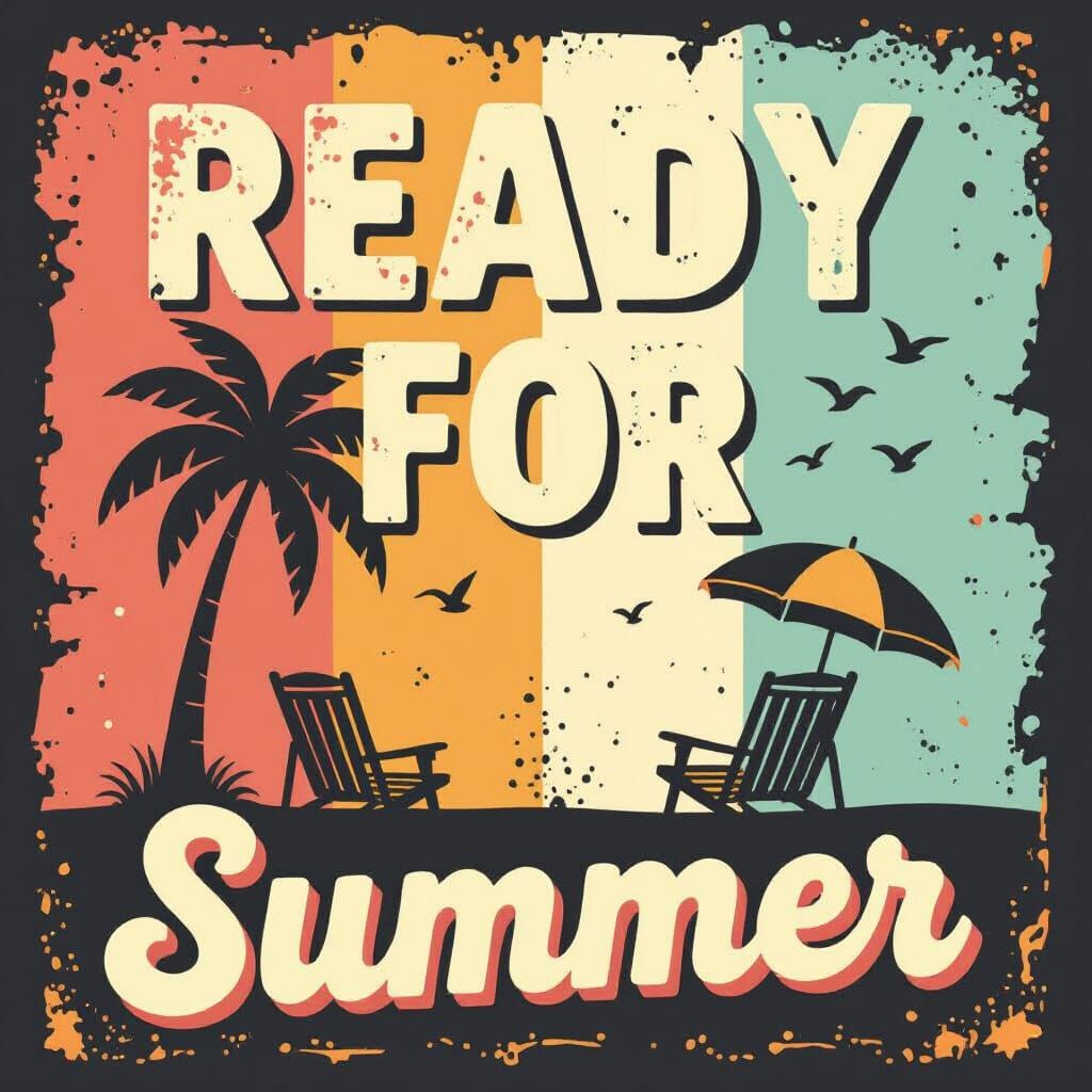 Vintage T-Shirt Design with Palm Trees in Psychedelic Style