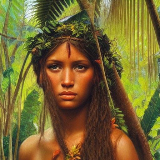 Jungle Goddess in Oil Painting Style