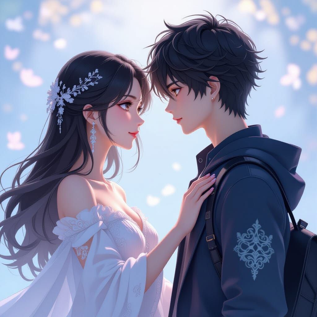 AI Girl Gazes at Teenager in Detailed 3D Anime Style