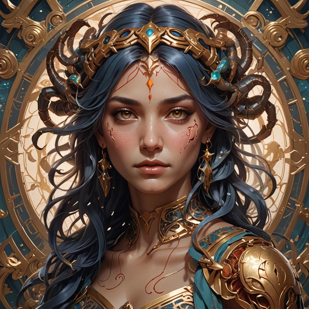 Scorpio Zodiac Portrait in Art Nouveau Style