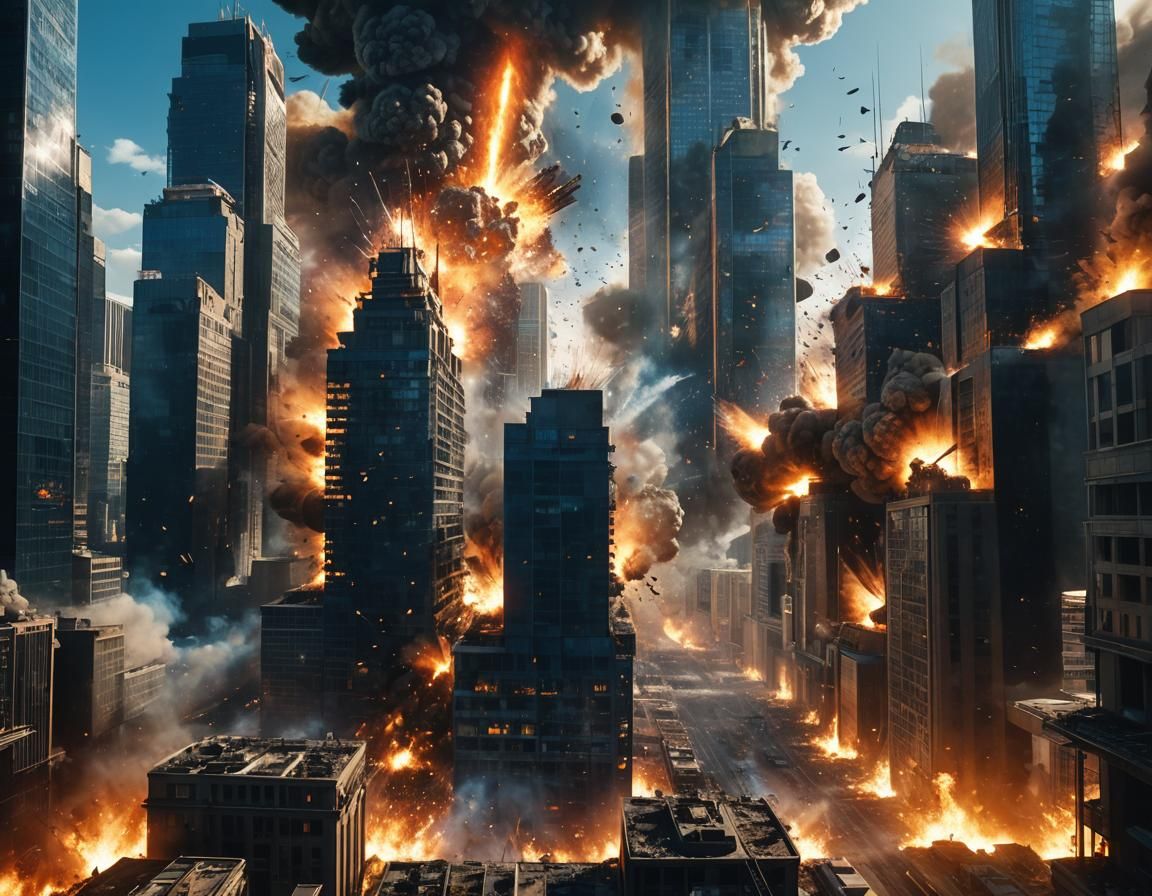 Futuristic City Inferno in Vibrant Digital Art