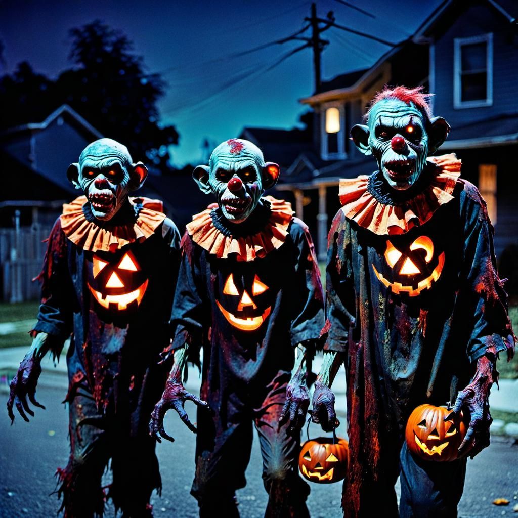 Eerie Zombie Monkey Clowns Trick-or-Treating as Rothko Paint...