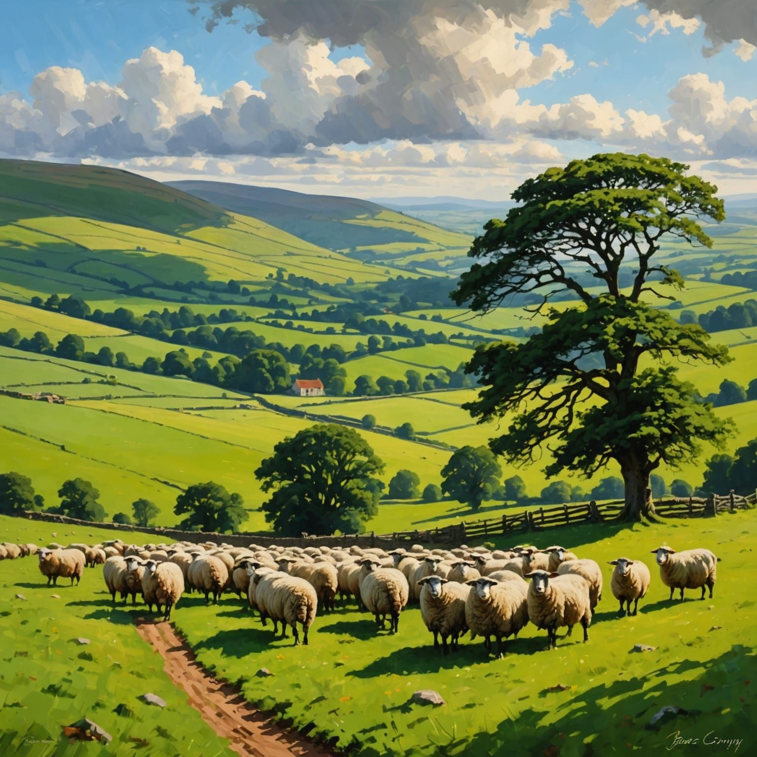 Scottish Moors Sheep in Oil Painting Style
