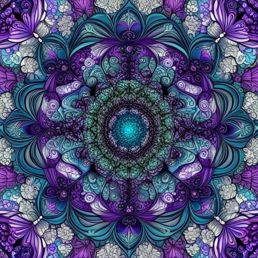 Floral Fibonacci Kaleidoscope in Stained Glass Style