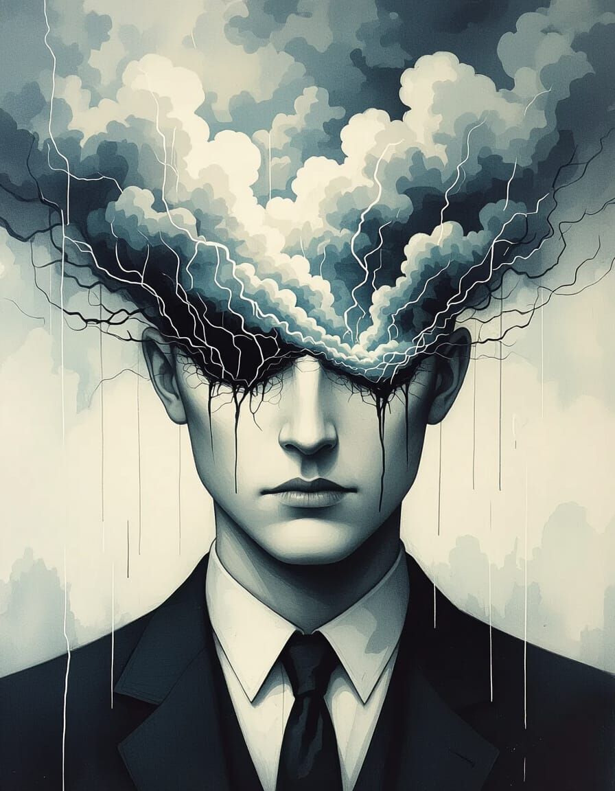 Surreal Brainstorming Lightning Storm as Dave McKean Art