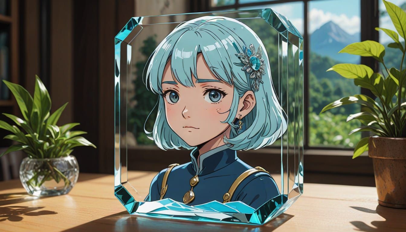 Ghibli-Inspired Crystal Girl with Vibrant Brooch in a World ...