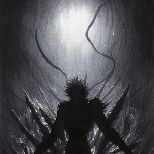 Devilman Crybaby in Horror Engraving Style