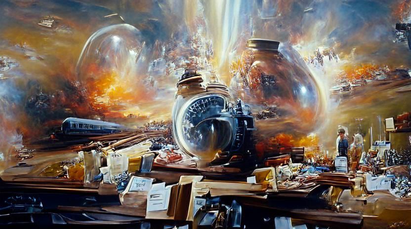 The Sudden Start of Everything as Oil Painting