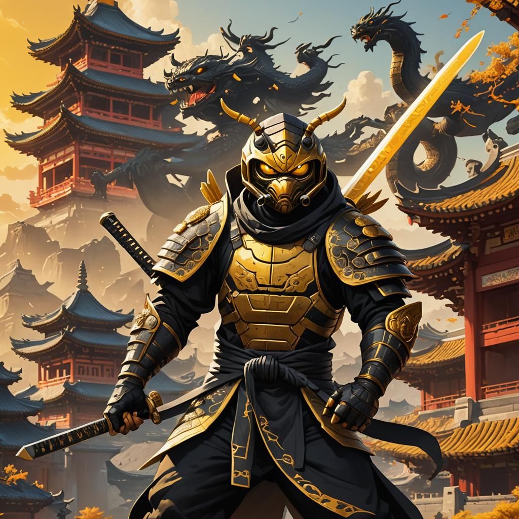 Ninja Bee Concept Art with Dragon on Temple Roof