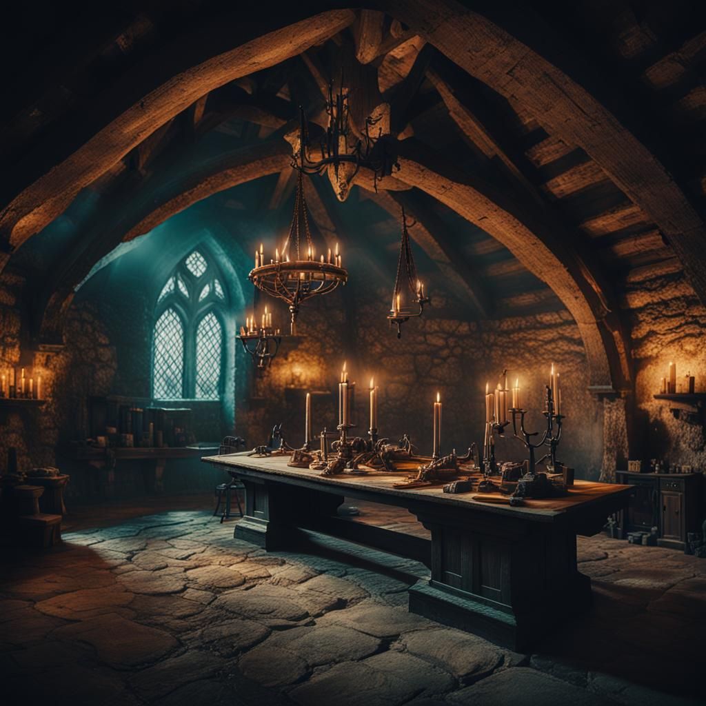 Dramatic Medieval Lair in Cinematic Style