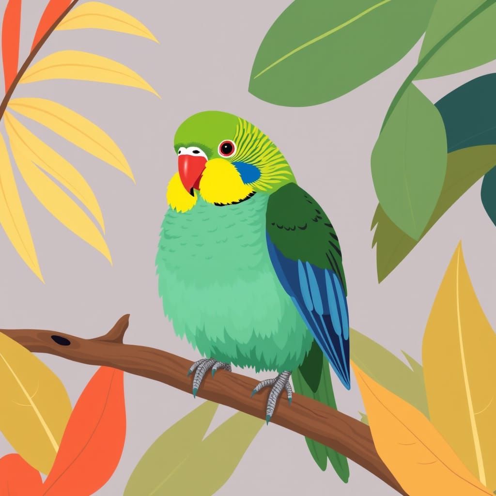 Chubby Parakeet in Charley Harper Style