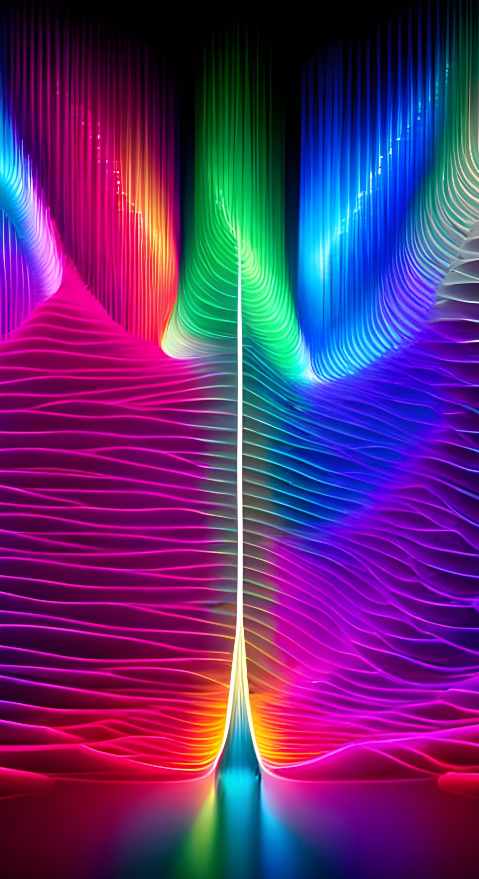 Neon Spectrogram Waveforms Flowing into Helical Matrices