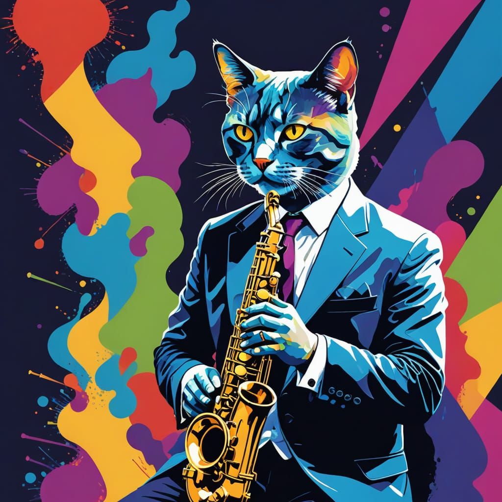 Cat Jazz Musician in WPAP Pop Art Style