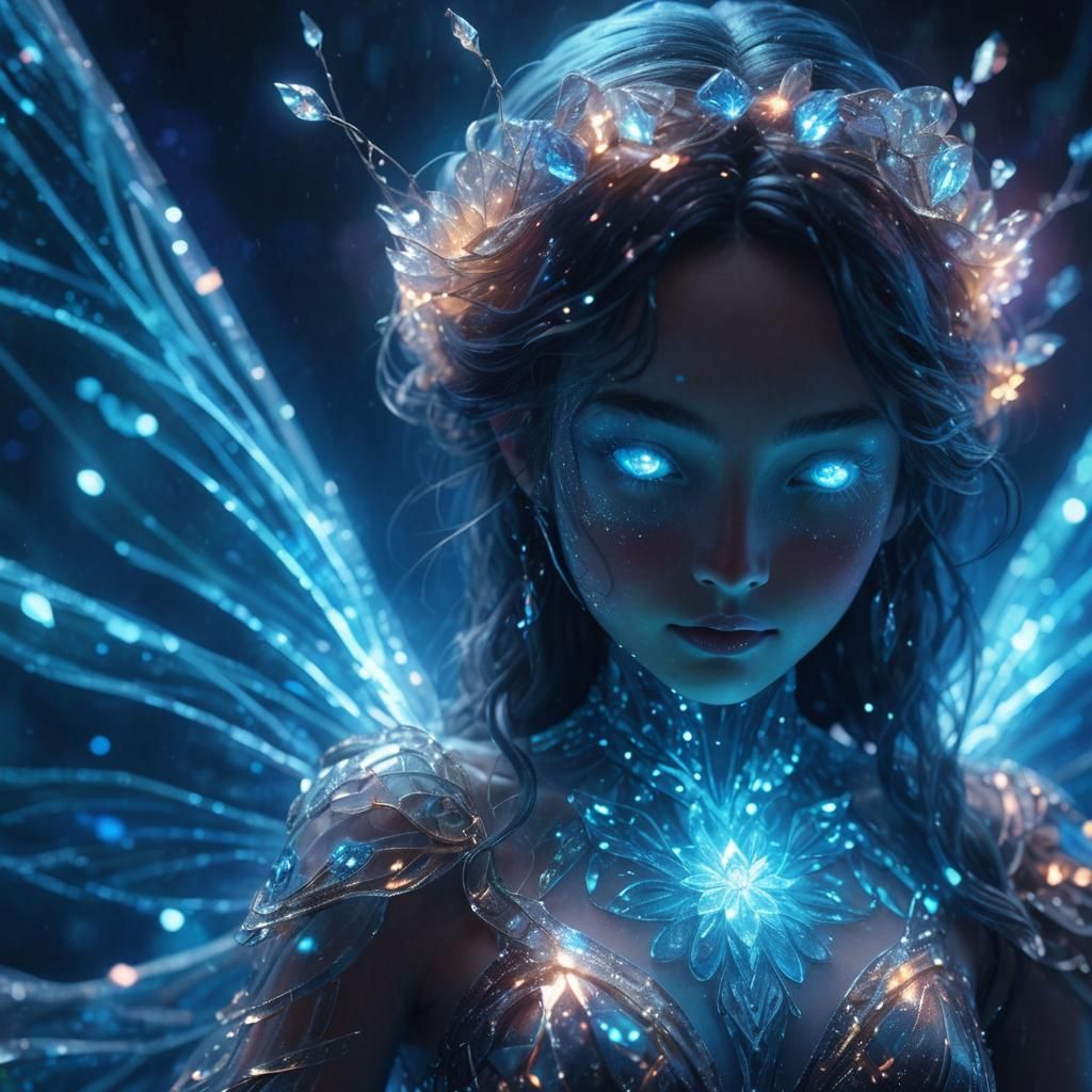 Glass Fae Woman in Anime-Inspired 3D Art