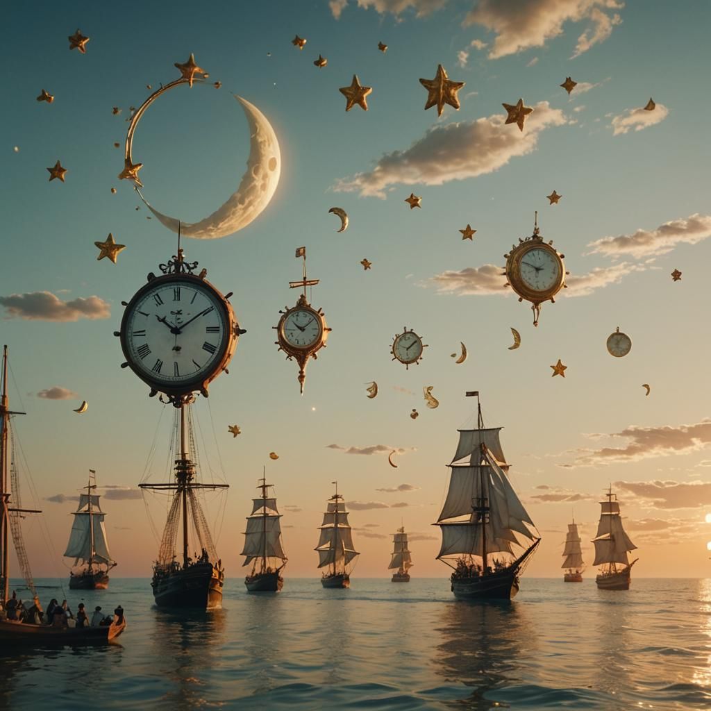 Surreal Sailing Ships on Translucent Sea