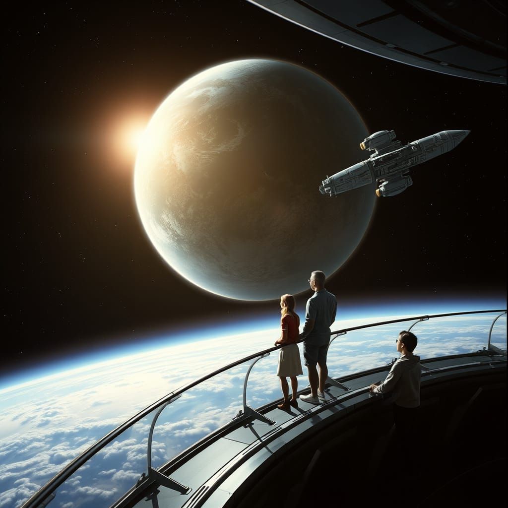 Human Family Observes Distant Planet from Spaceship Observat...