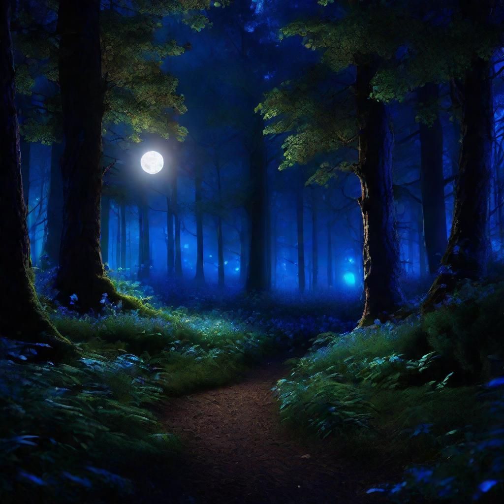 Enchanted Blue Fairy Forest at Night in 8K