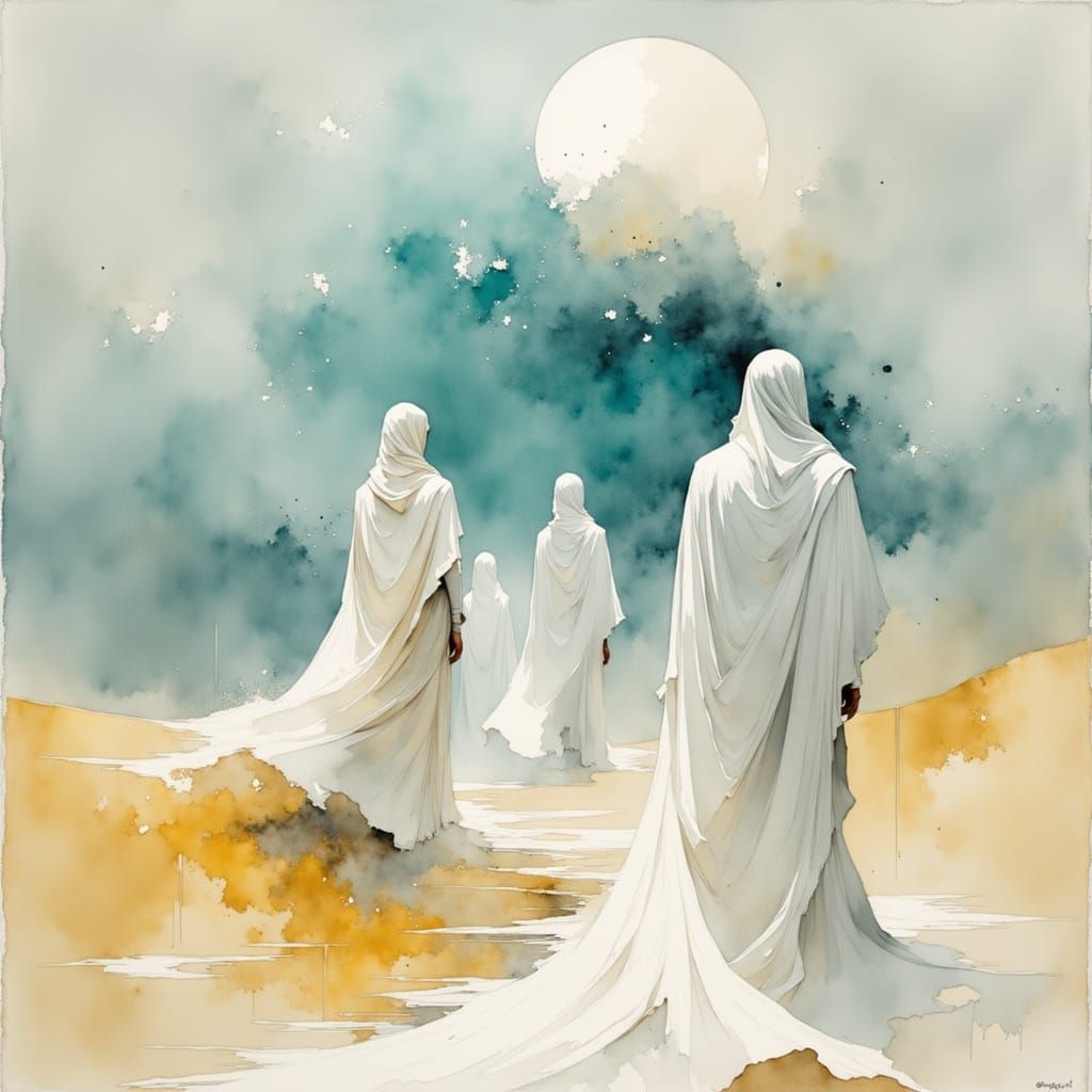 Ethereal Veiled Figures in Digital Acrylic