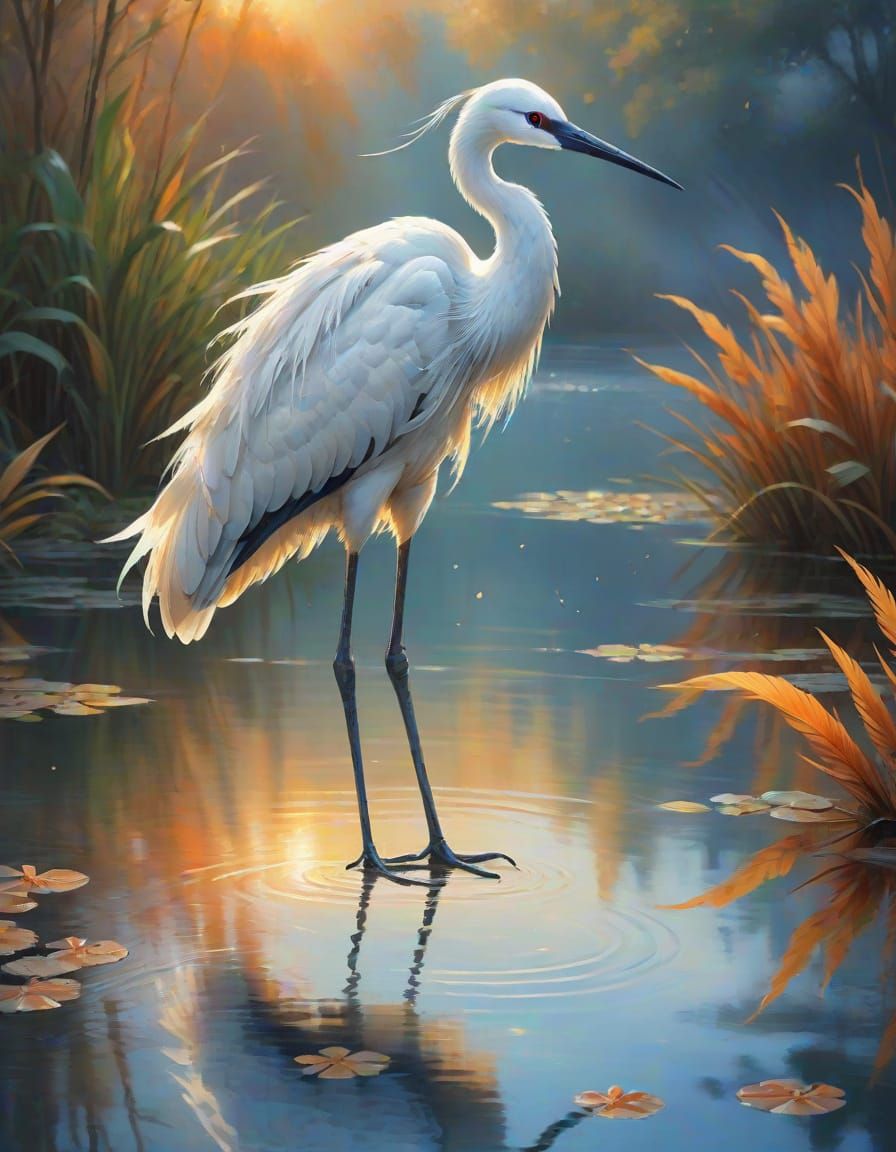 A White Crane in Serene Glory