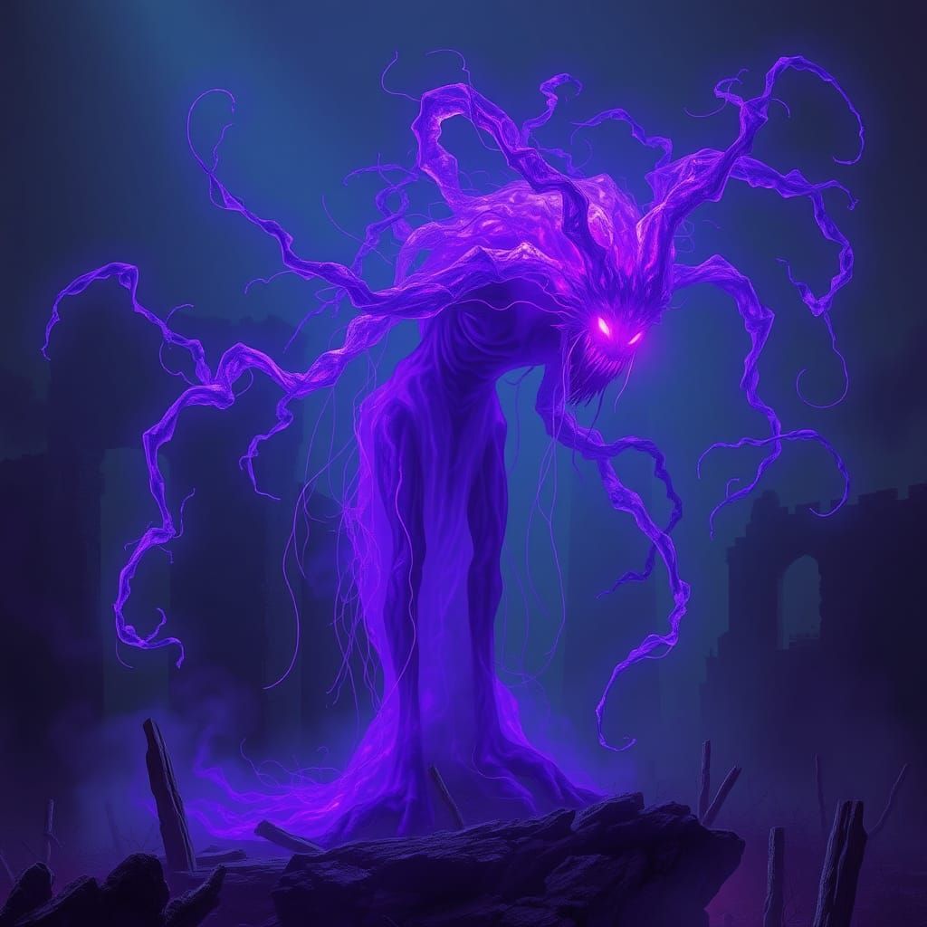 Mystical Purple Haunter in Dark Surrealism Style