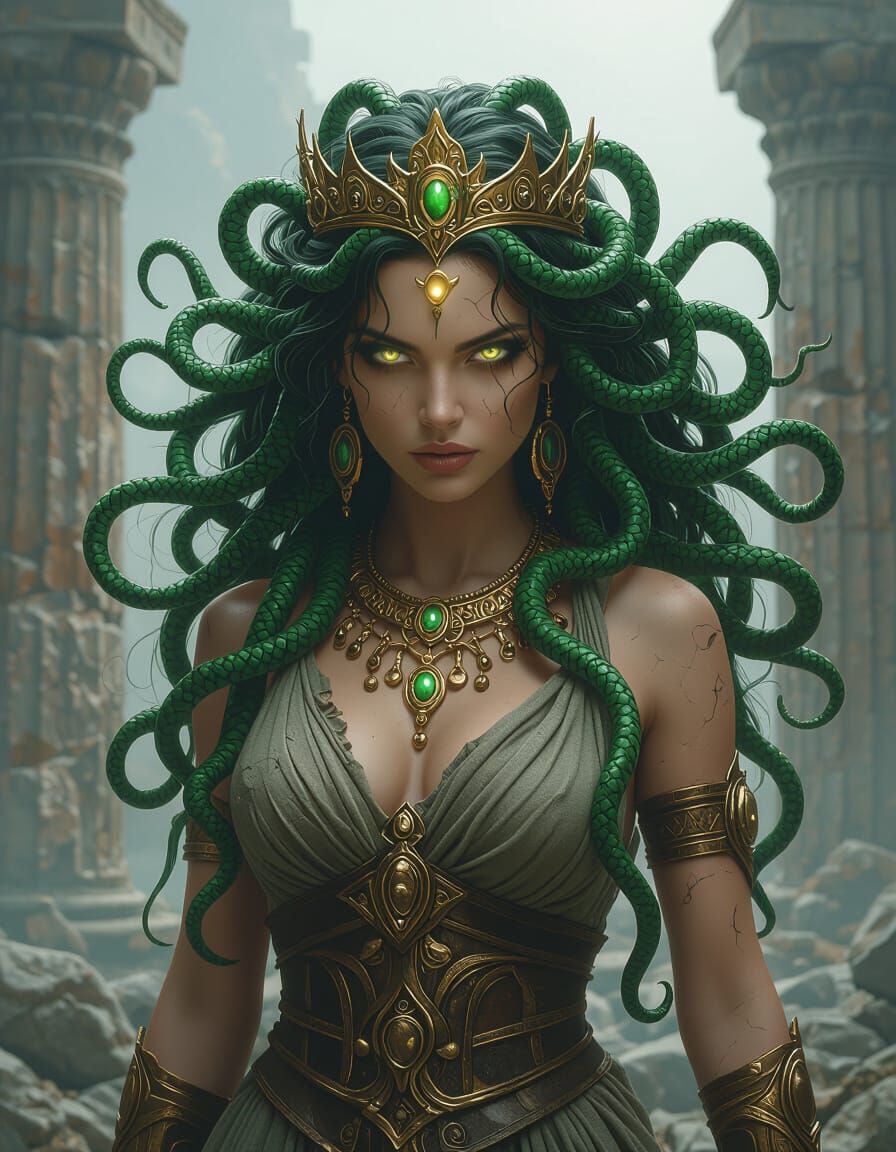Medusa Portrait with Serpent Hair and Crown