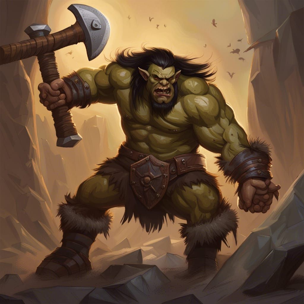 Half-Orc Barbarian Swinging Axe