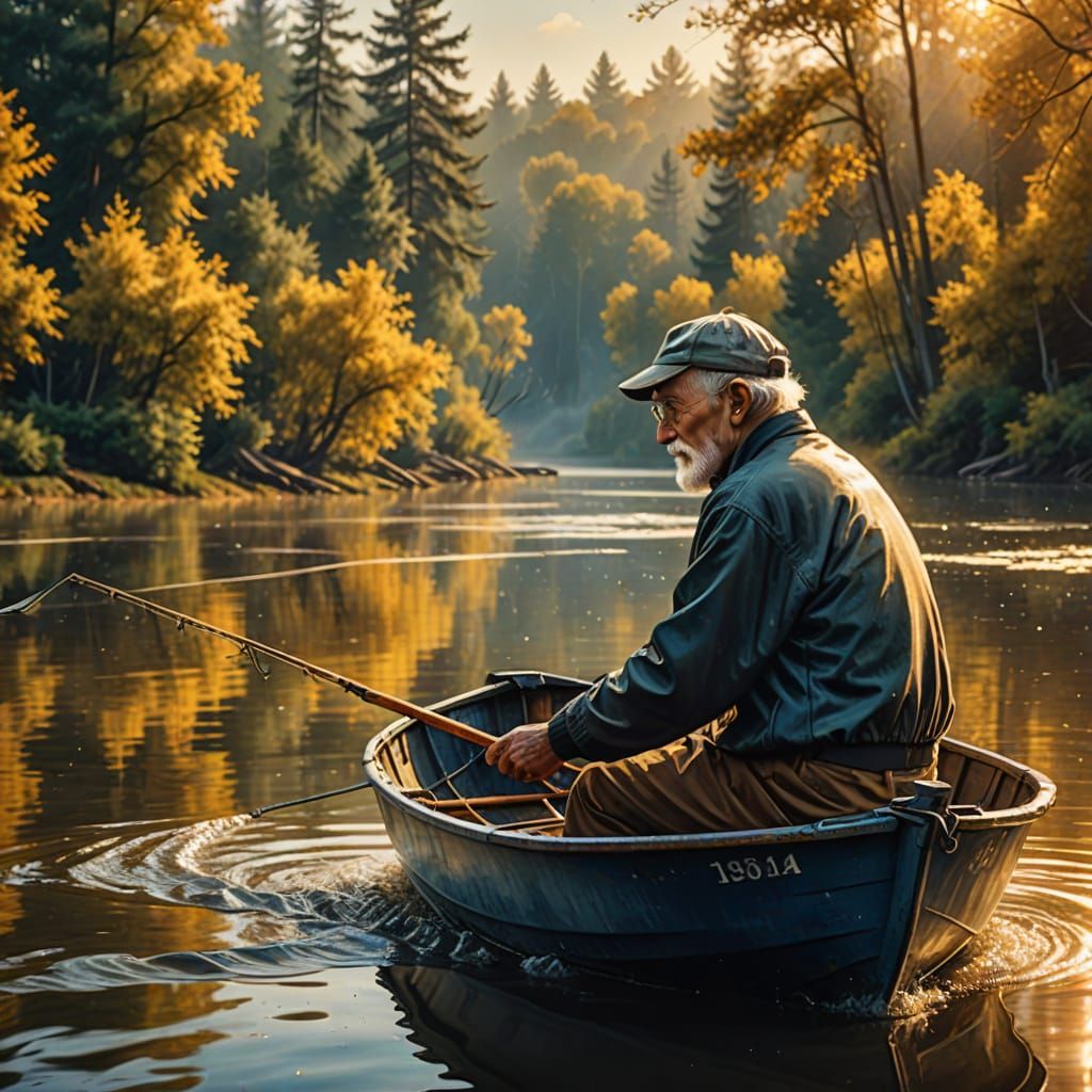 Old Man Fishing: Hyper-Realistic Digital Art