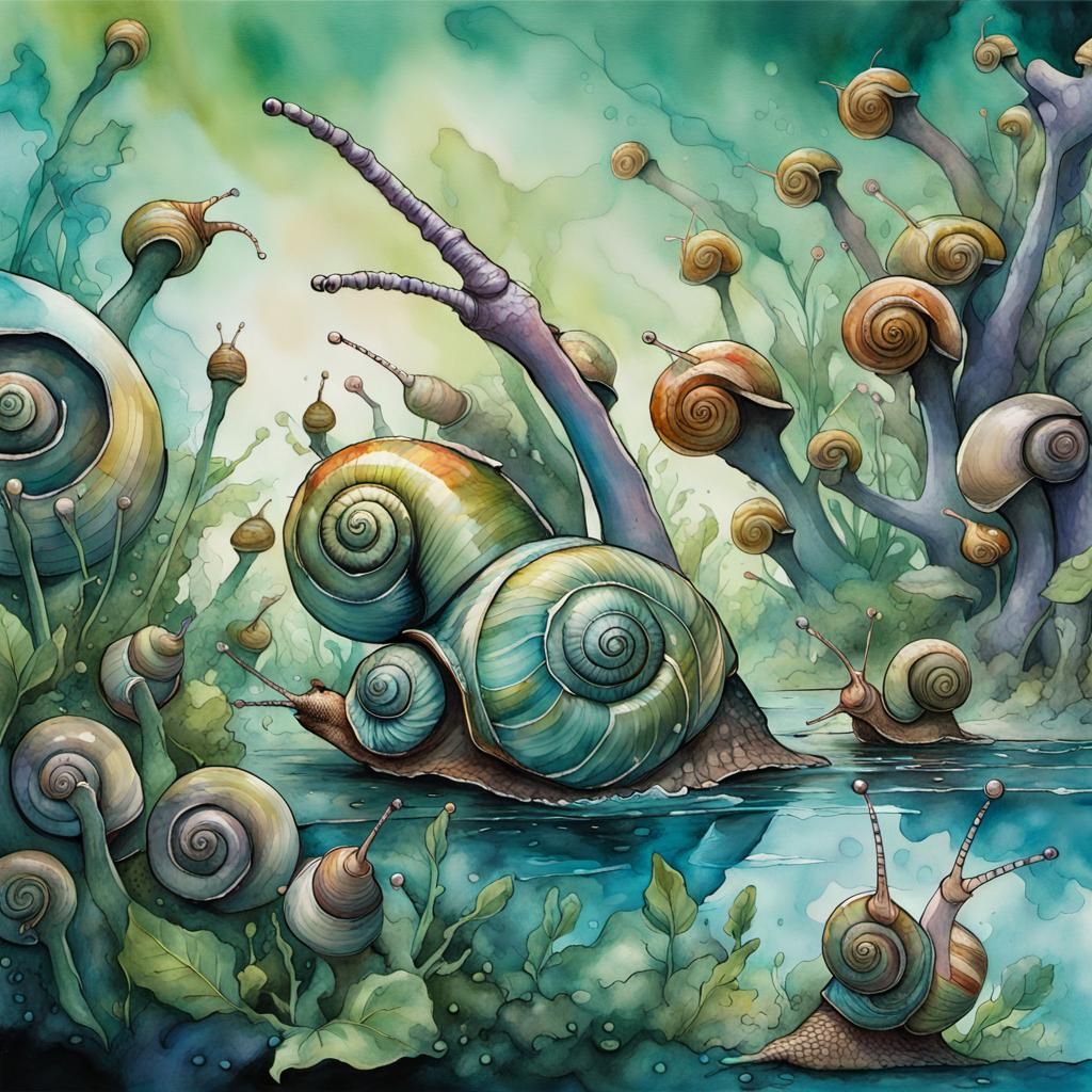 Transgender Snails Chase Soldiers: Alcohol Ink Illustration