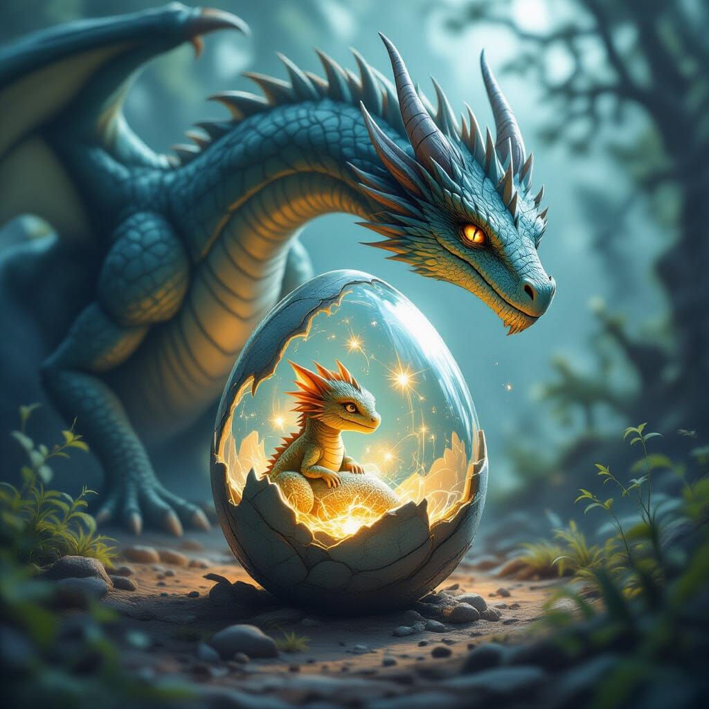 Transparent Dragon Egg with Baby Dragon Inside