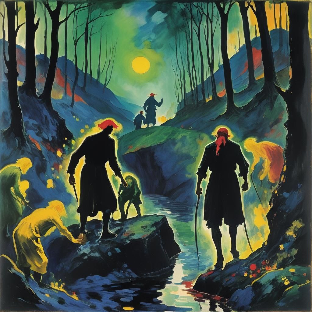 Eerie Landscape with Figures, in Expressionist Style