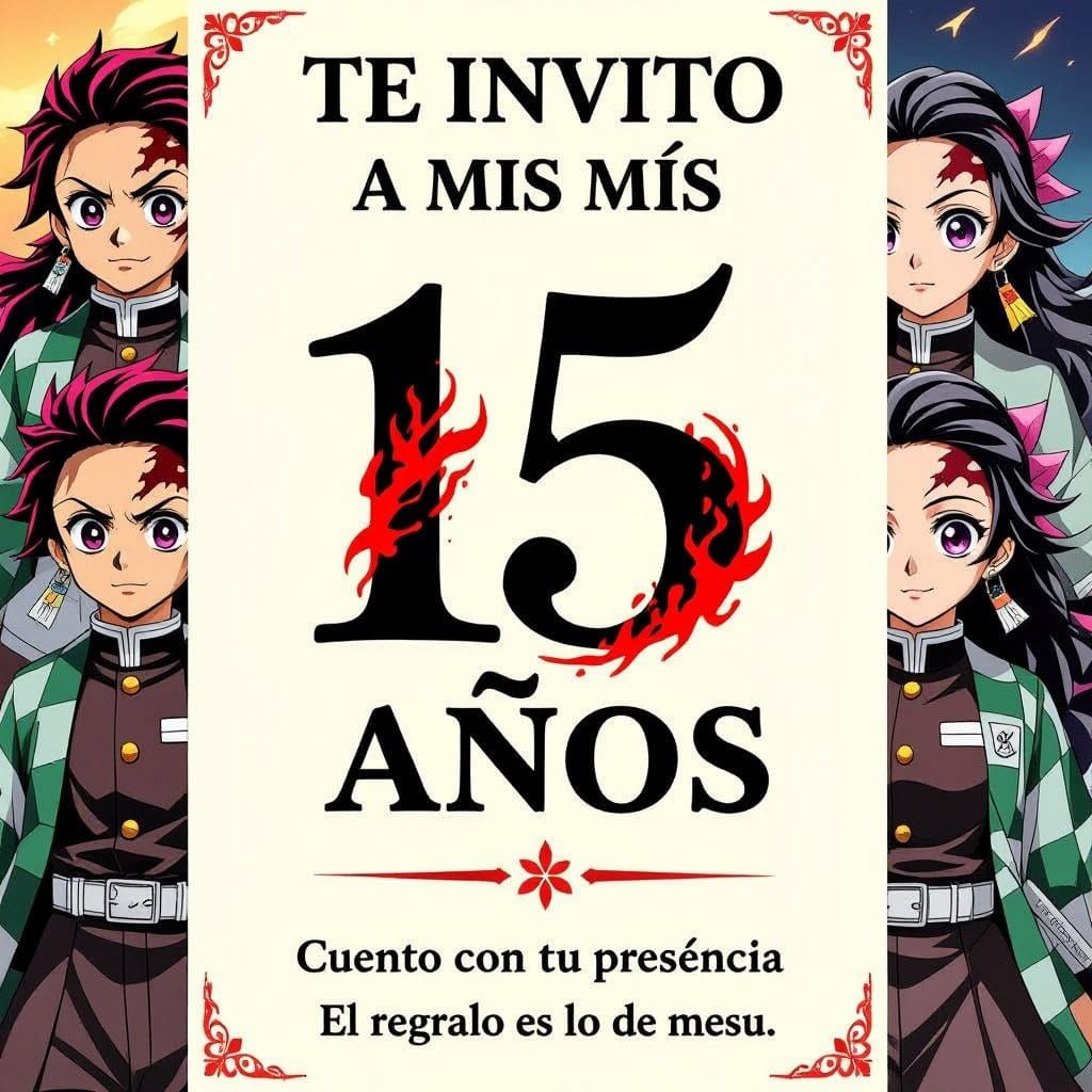 Demon Slayer Themed 15th Birthday Invitation Card
