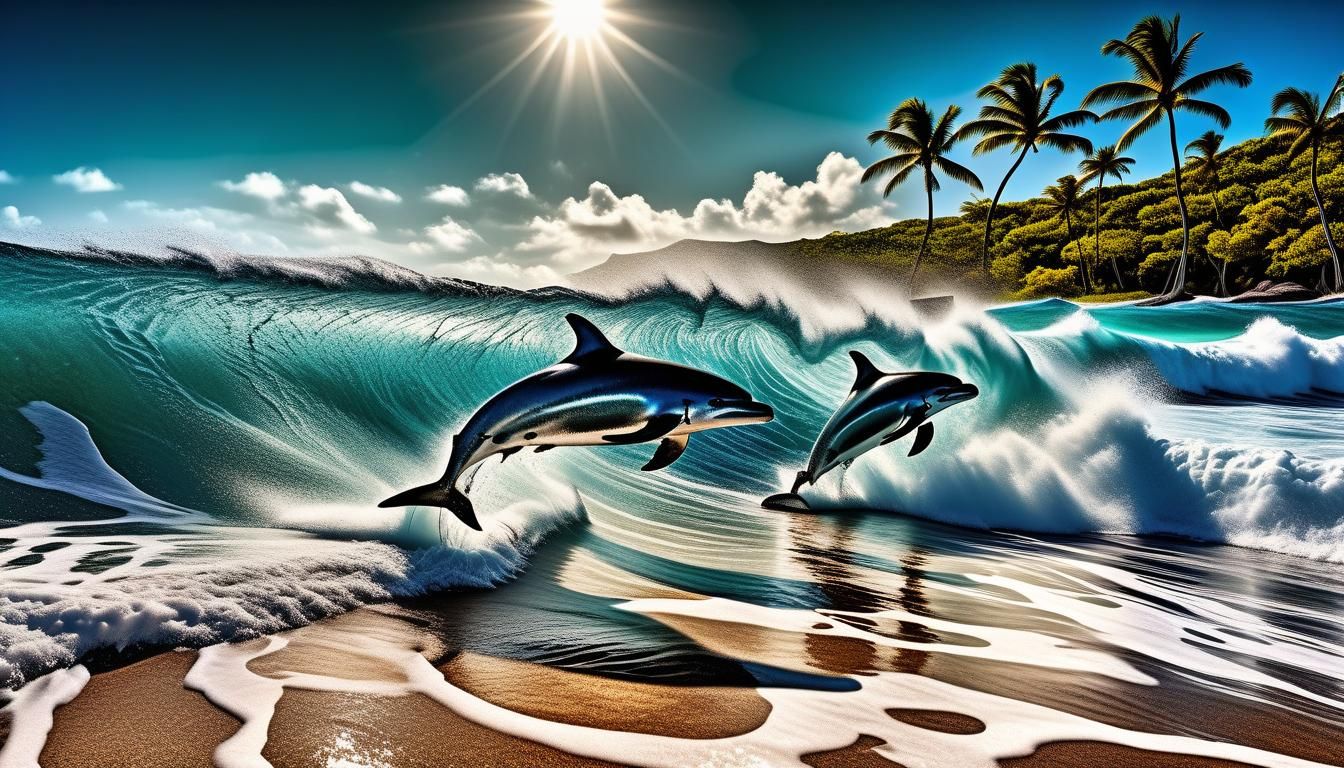 Dolphins Frolicking in Caribbean Surf
