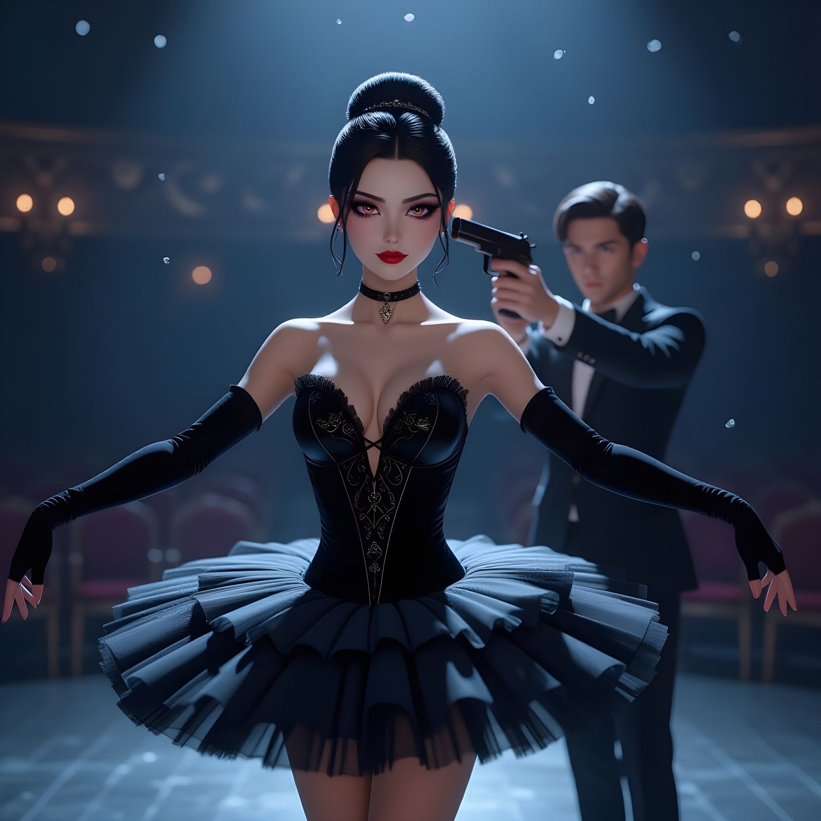 Dark Swan Ballerina in Dramatic Confrontation