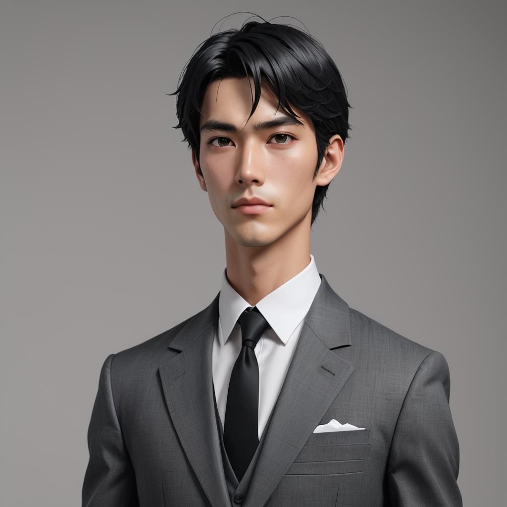 Hyper-Realistic 3D Anime Man in Tailored Suit
