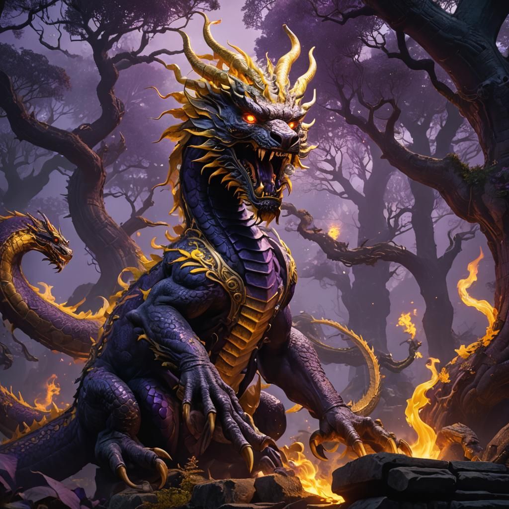 Chinese Myth Hydra in Dark Fantasy Style