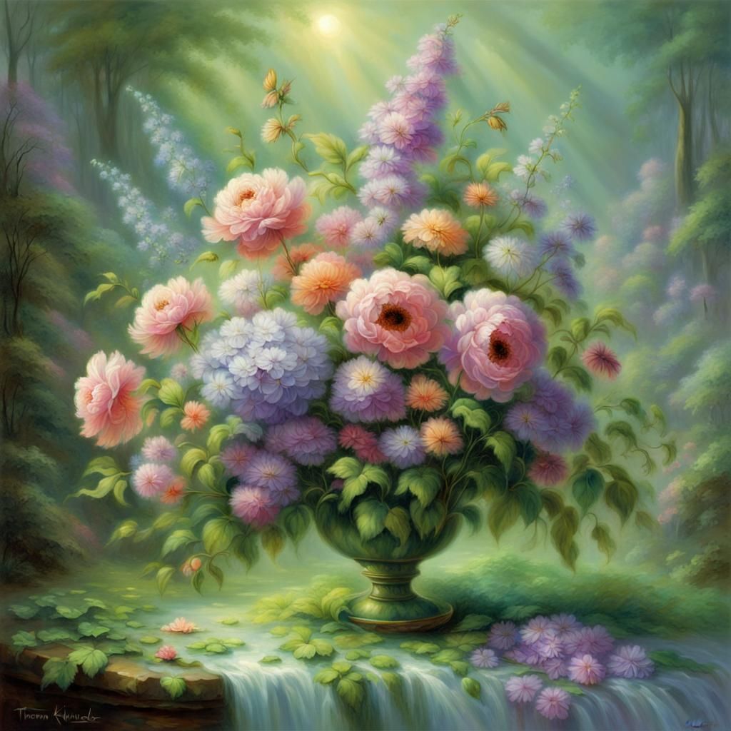 Ethereal Bouquet Dripping Green Slime, Hyperdetailed Fantasy