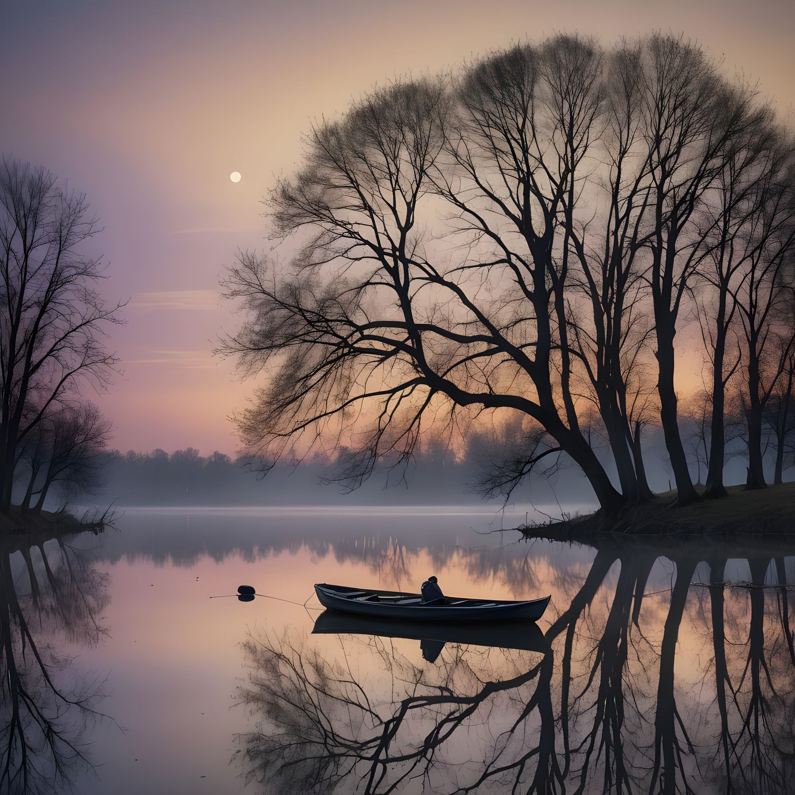 Ethereal Lake Nocturne in Romantic Style