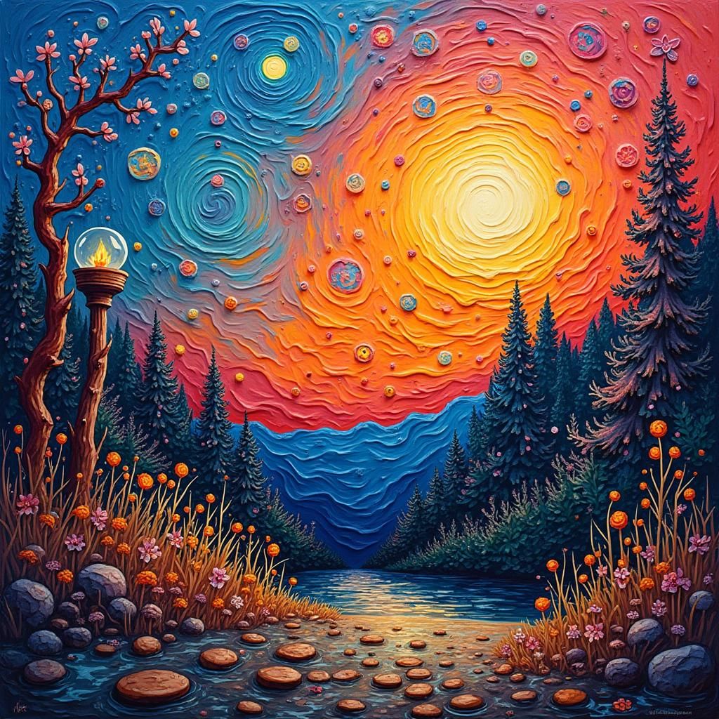 Fantasy Dreamscape in Post-Impressionist Style