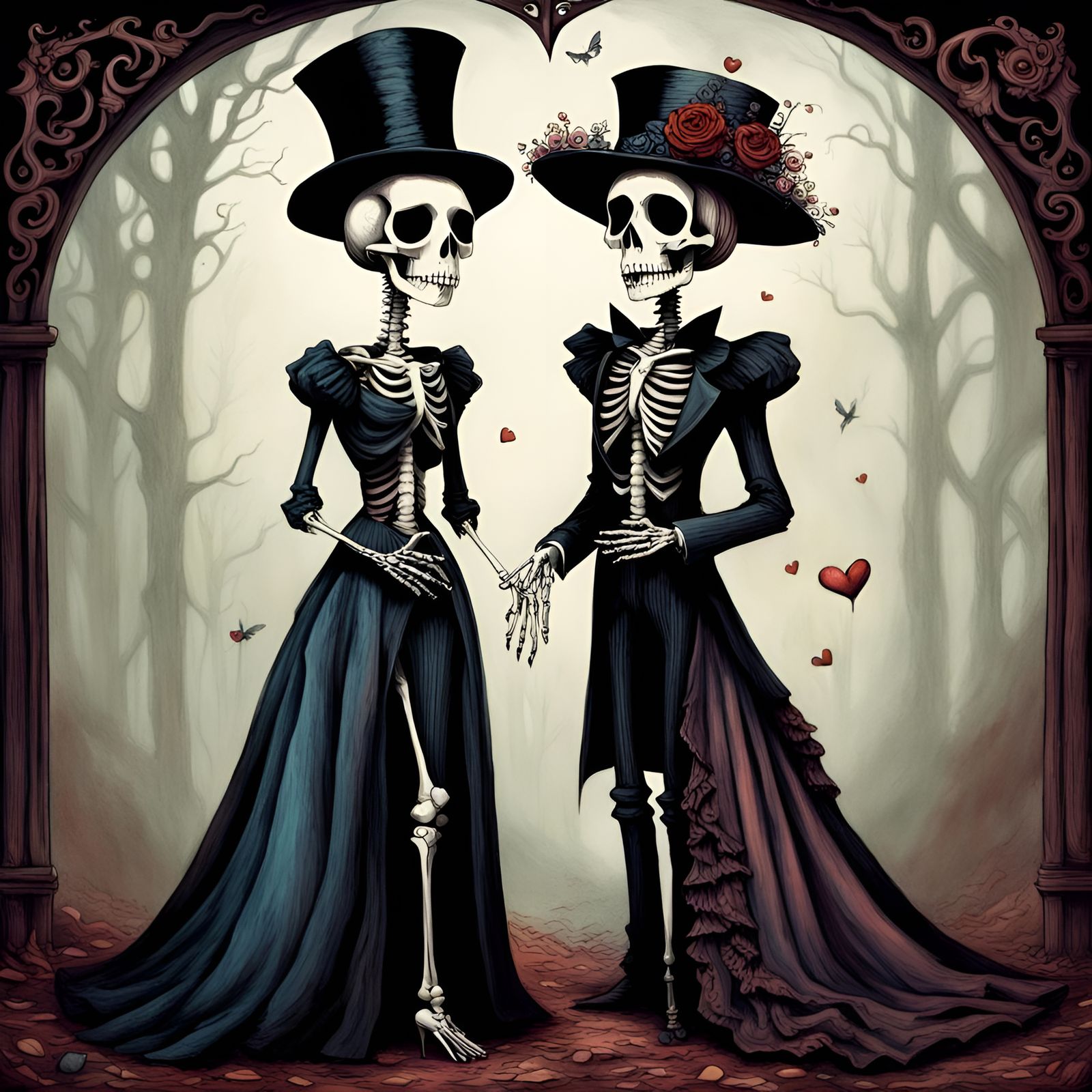 Skeleton Love in Burtonesque Victorian Style