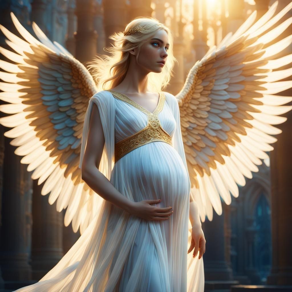 Blonde Angel: Pregnant Woman with Wings