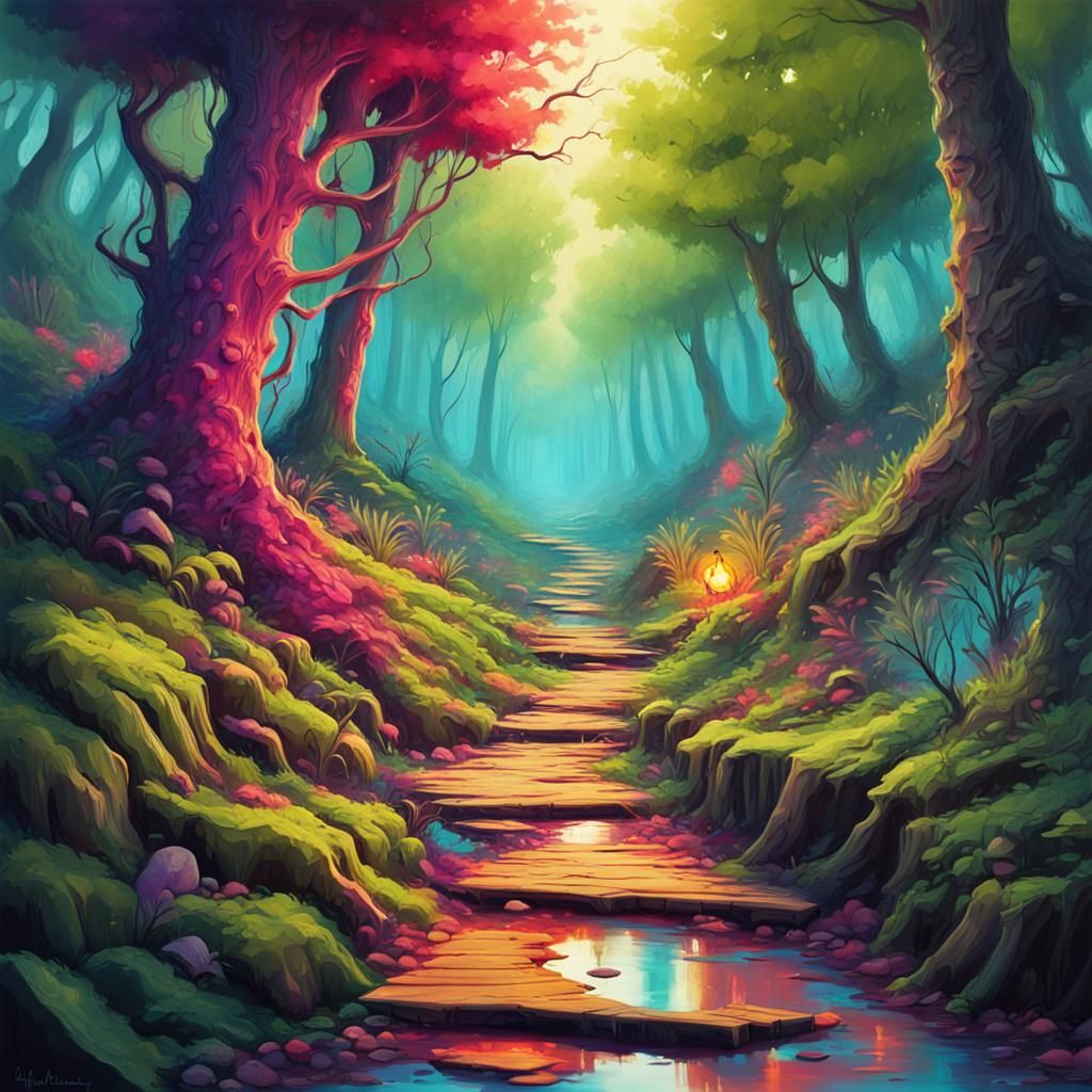 Fantasy Forest Path to Beach in Graffiti Style