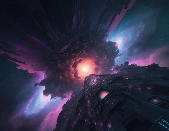 Galactic Nebula with Futuristic Spaceship in Ethereal Glow