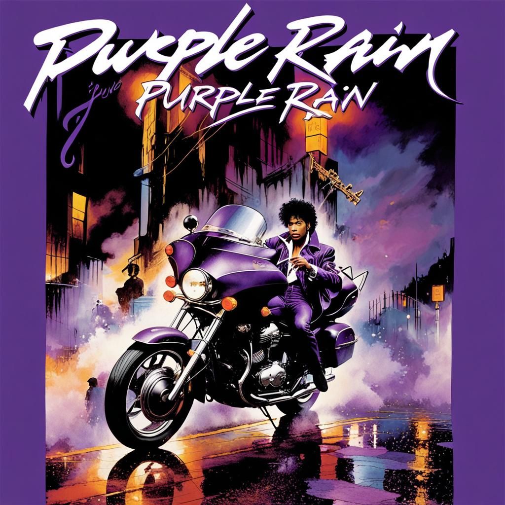 Prince Purple Rain Album Cover with Musical Elements