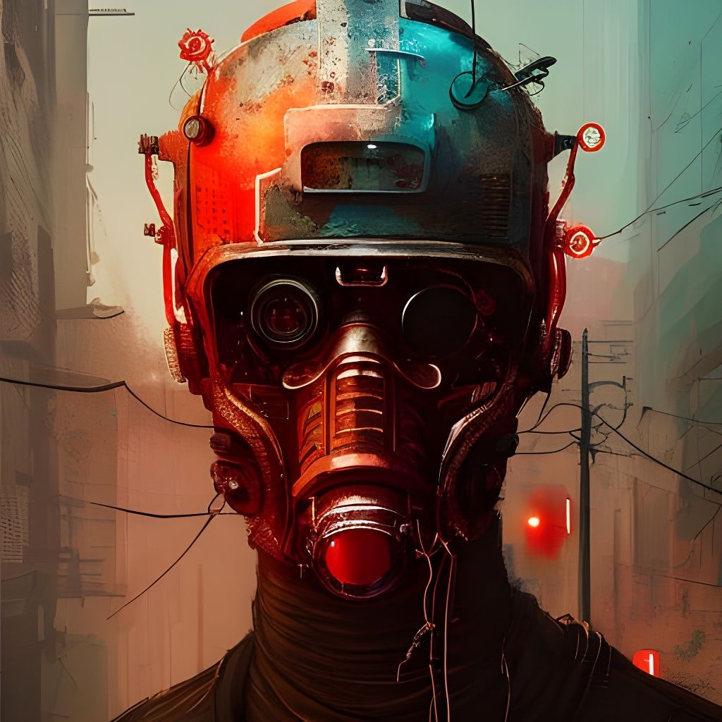 Cyberpunk Warrior in Redemption-Red Tech Wear