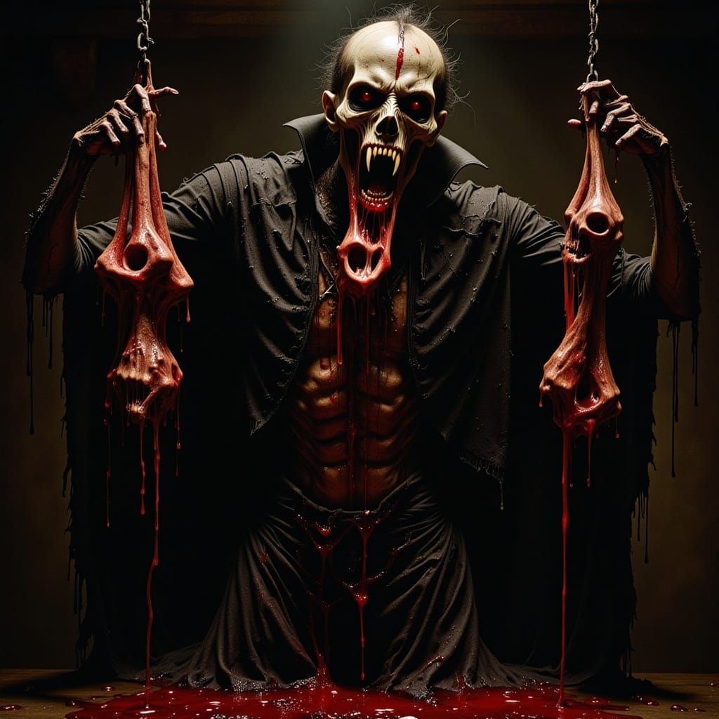 Evil Vampire Draining Victims in Gothic Horror Style