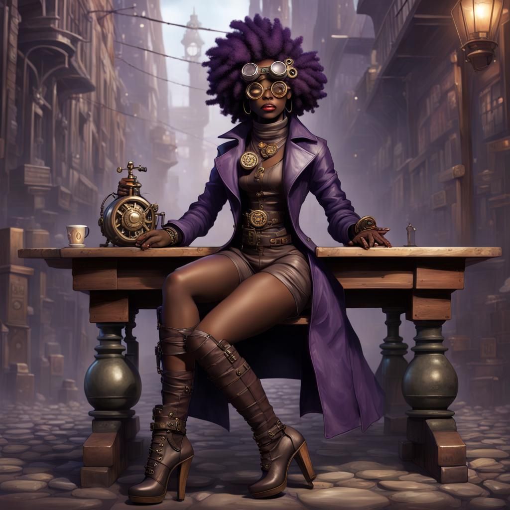 Steampunk Huntress in Occult Bookstore: Manga Concept Art