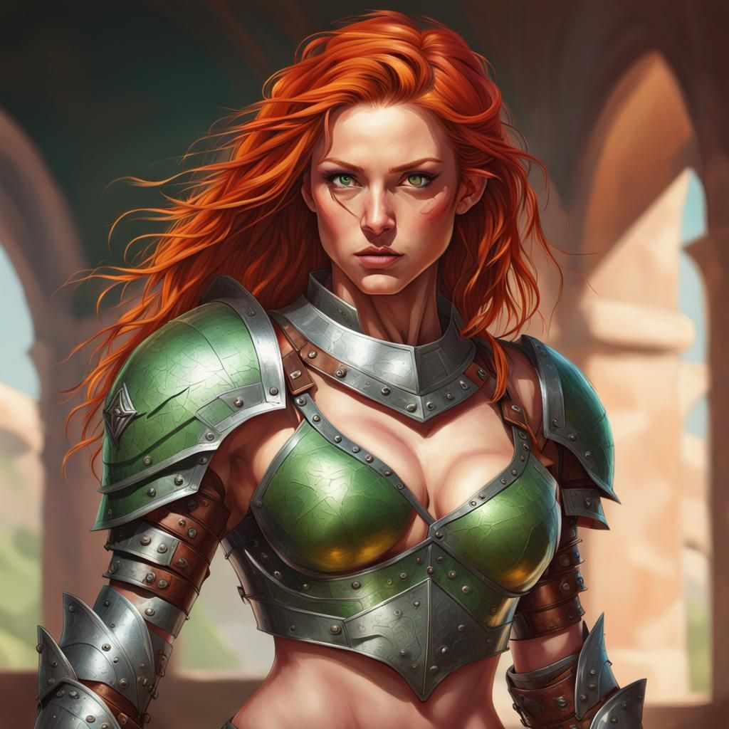 Red-Haired Warrior Woman in Detailed Digital Art