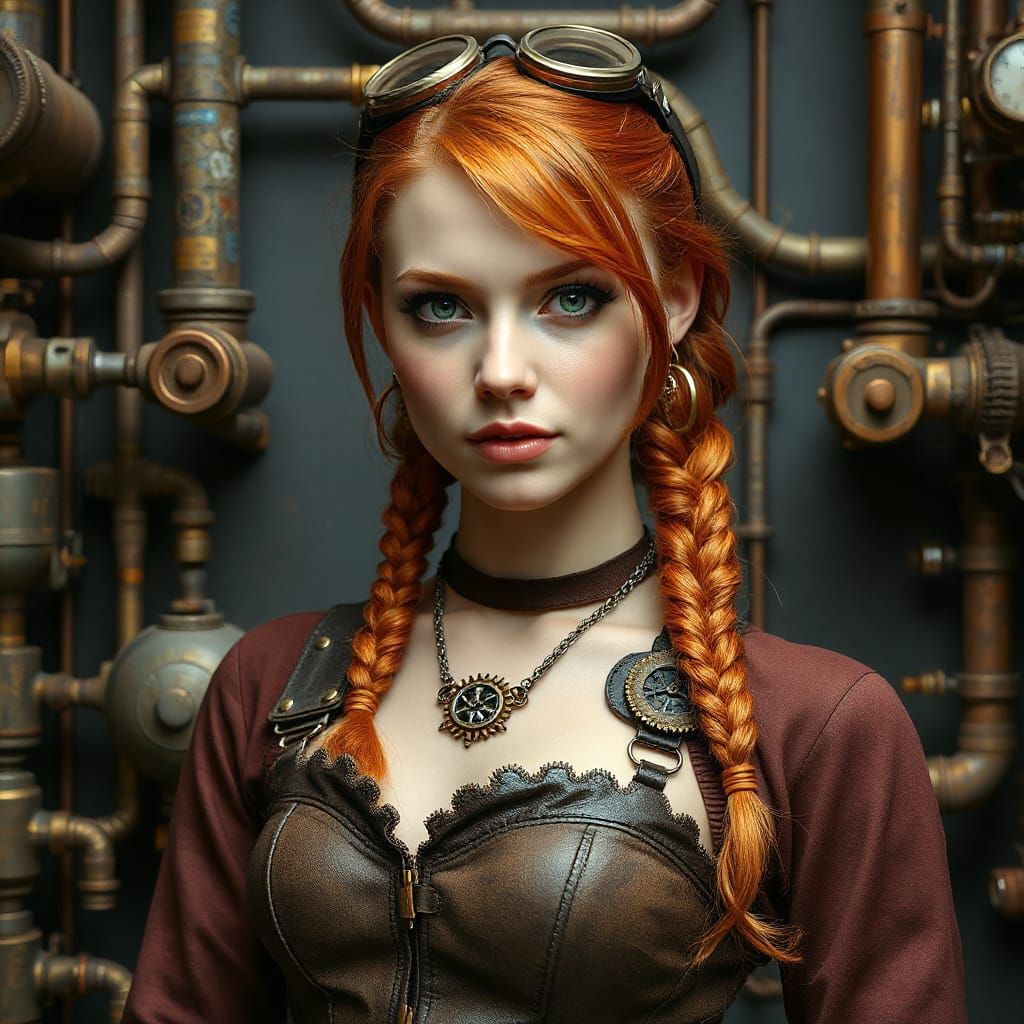 Steampunk Engineer's Portrait in Golden Hues